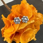 Sterling Silver Oxidized Flower Post Earrings